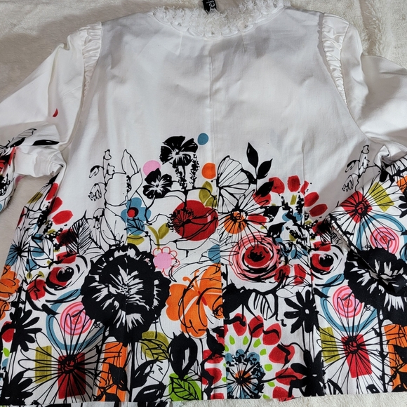 Berek Jacket Womens Large White Flower Pop Stretch Bling Zipper Short Pockets - Picture 6 of 14